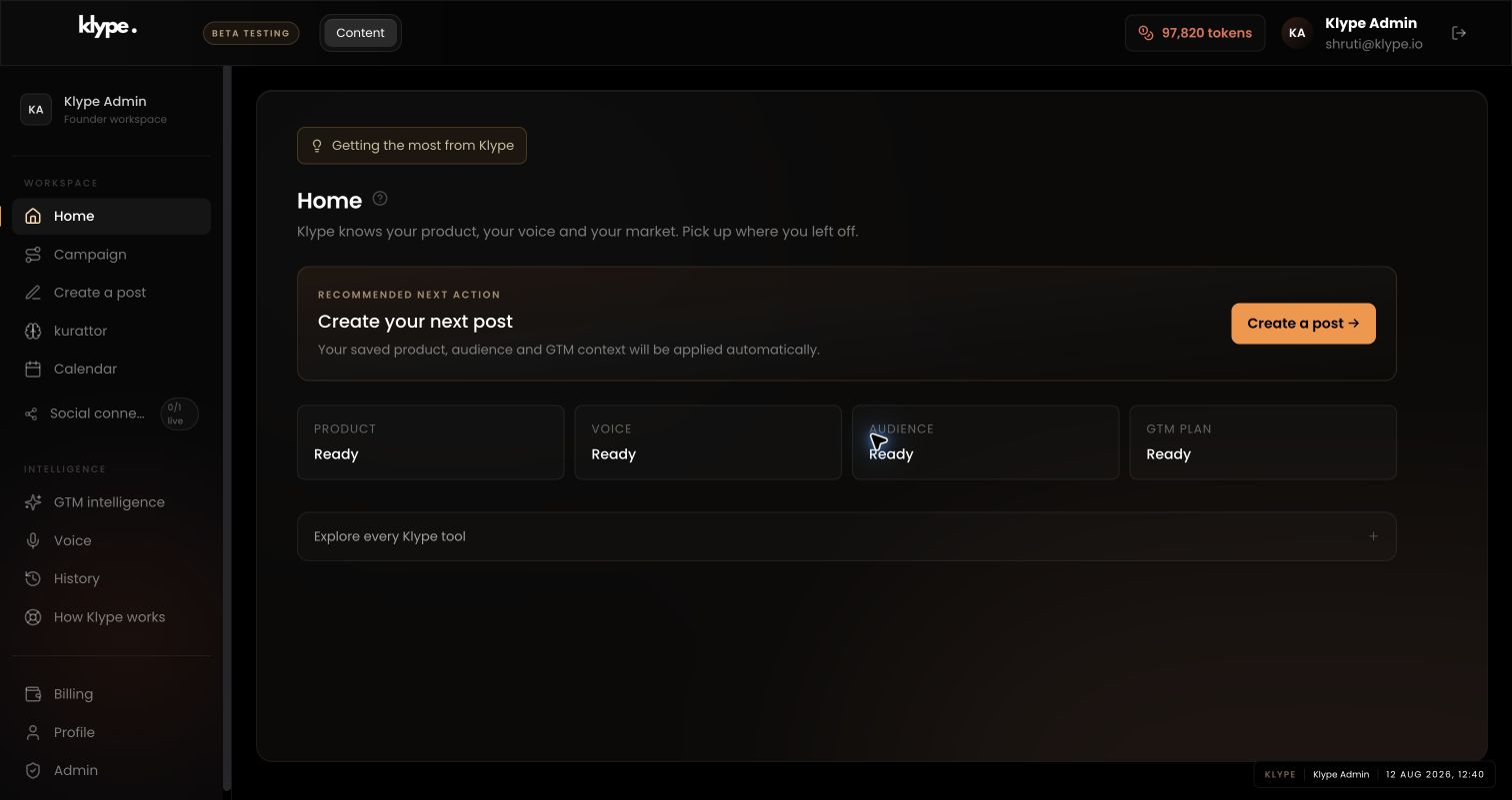 Klype dashboard